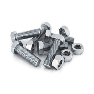 Fastenings nuts and bolts on white background